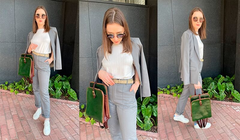 calça cinza com blusa preta