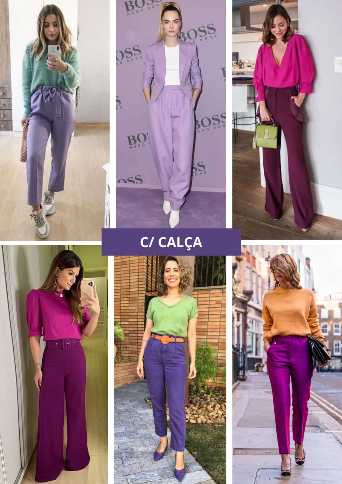 como usar calça roxa trabalho