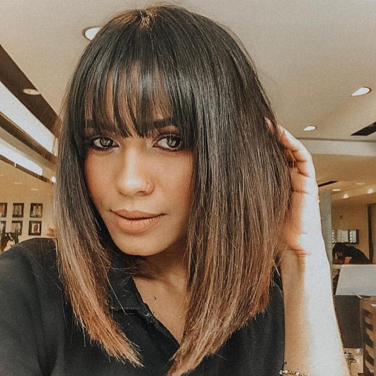 long bob com franja reta