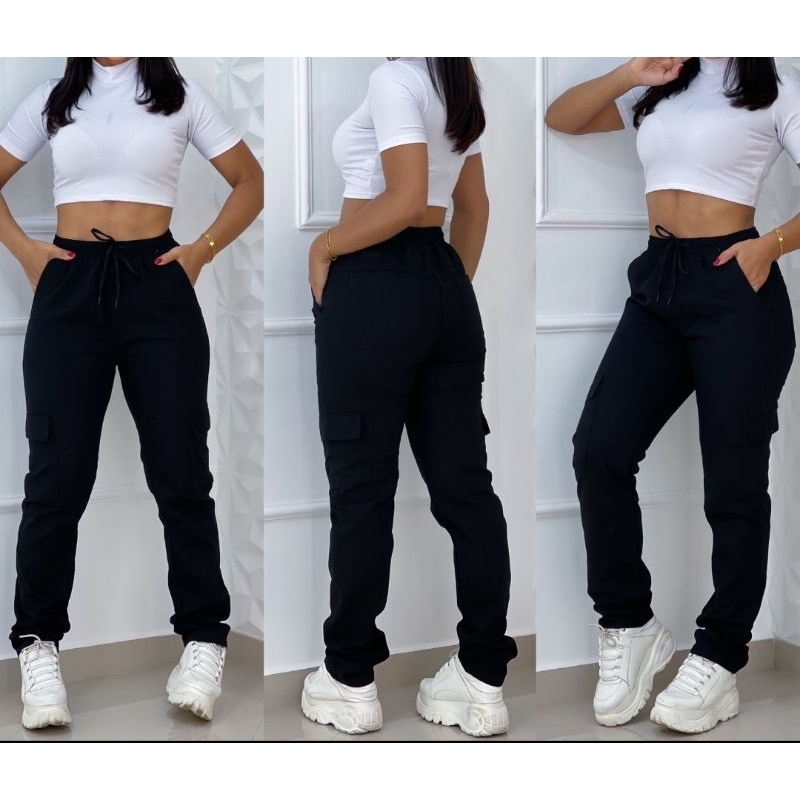 calça cargo preta para show