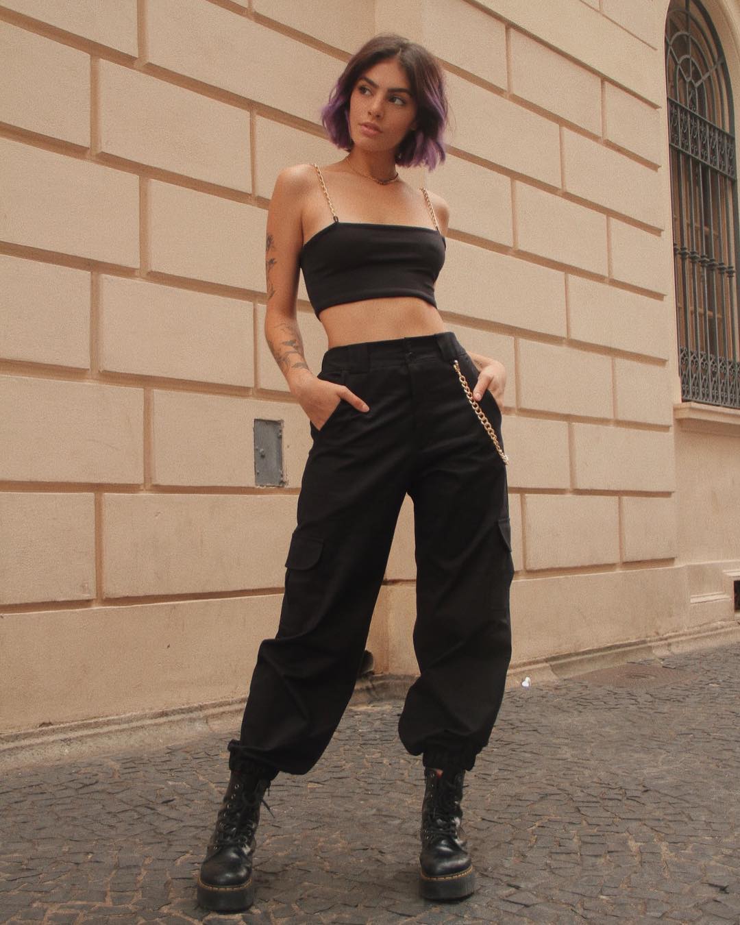 calça cargo preta total black