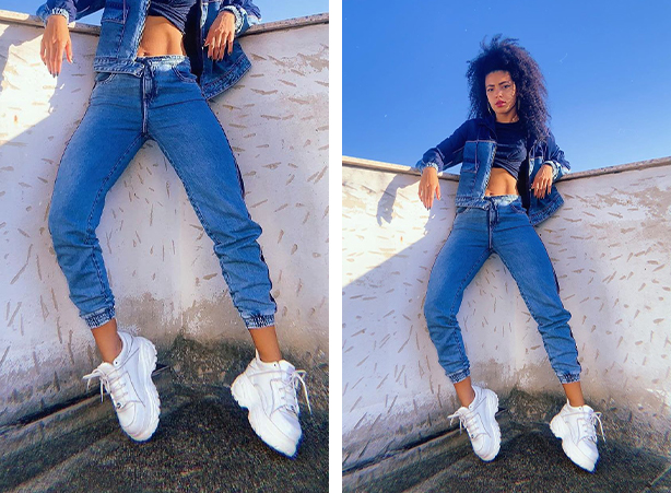 look calça jeans clara e tênis feminino