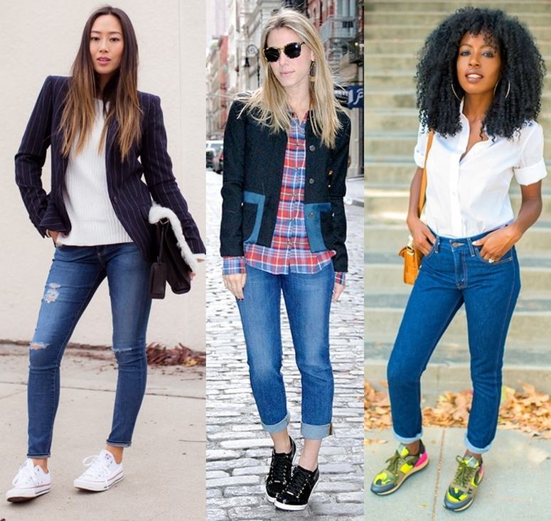 look calça jeans clara e tênis feminino