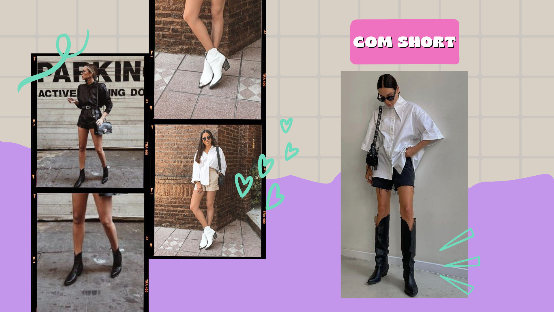 combinação short jeans e bota cano alto