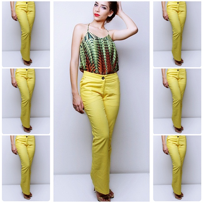 tendência calça amarela