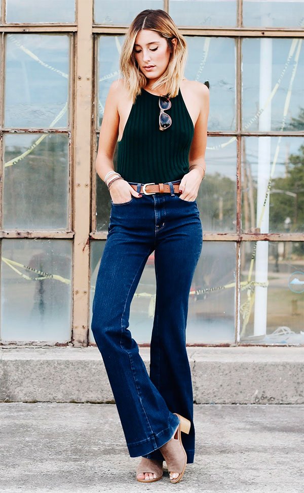looks calça flare jeans trabalho