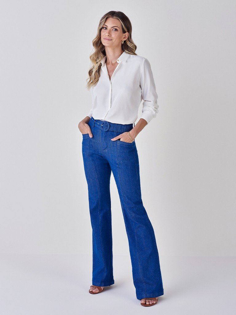calça flare jeans verão