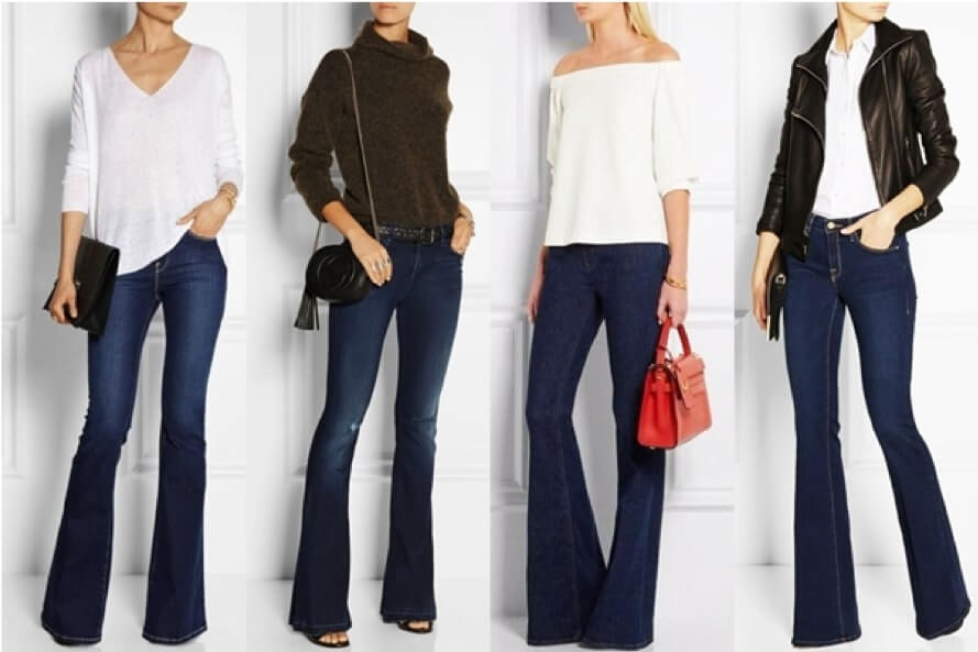 calça flare jeans com tênis