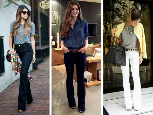calça jeans boca de sino looks