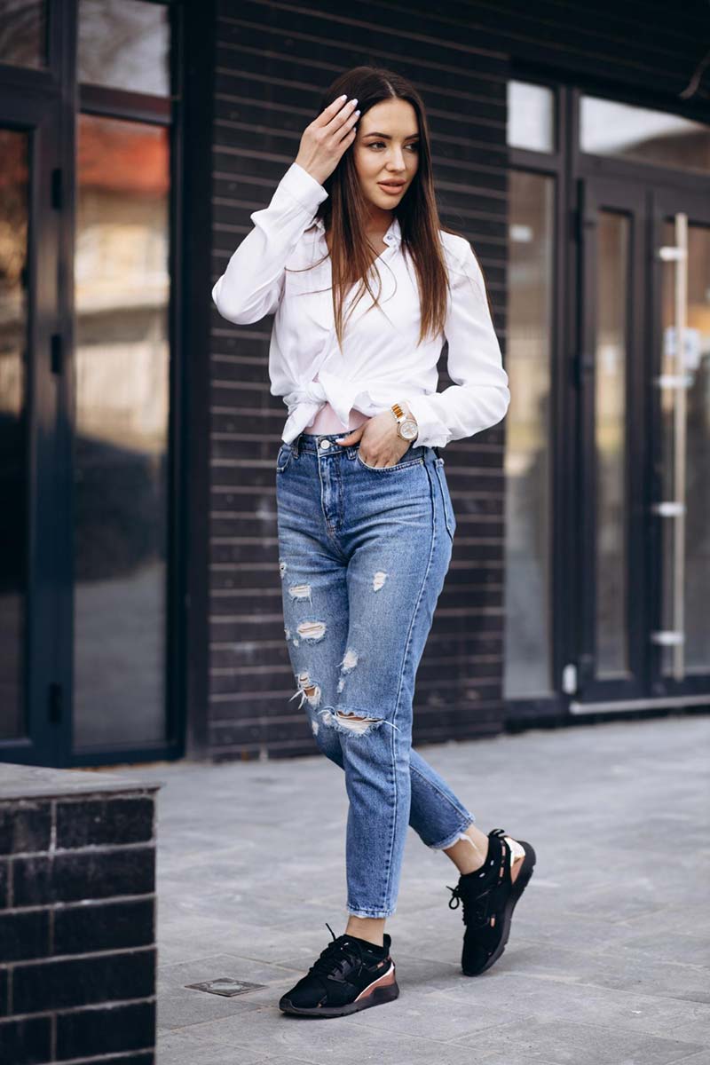calça jeans reta looks elegantes