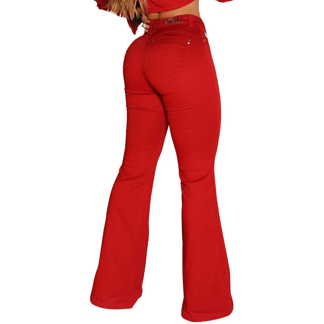 moda calça vermelha flare