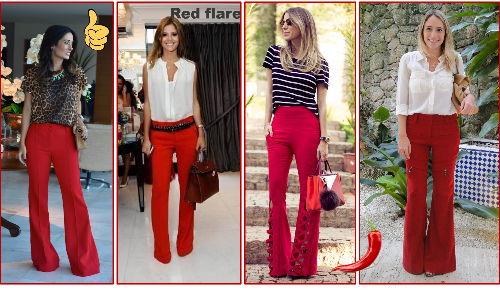 look calça flare vermelha alfaiataria