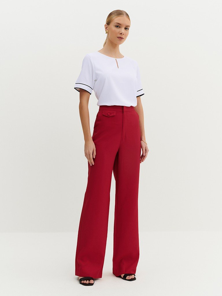 moda calça vermelha flare