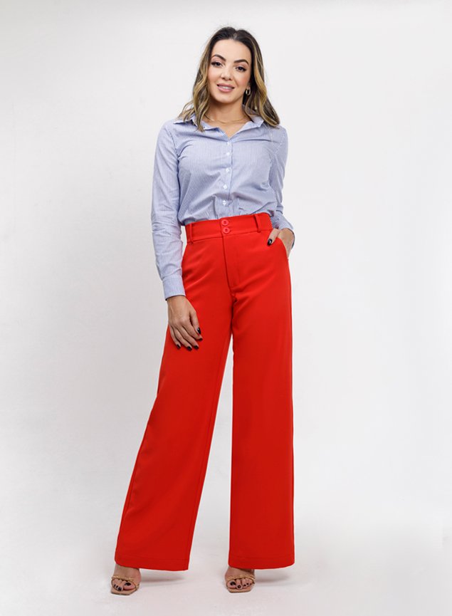 calça pantalona vermelha flare