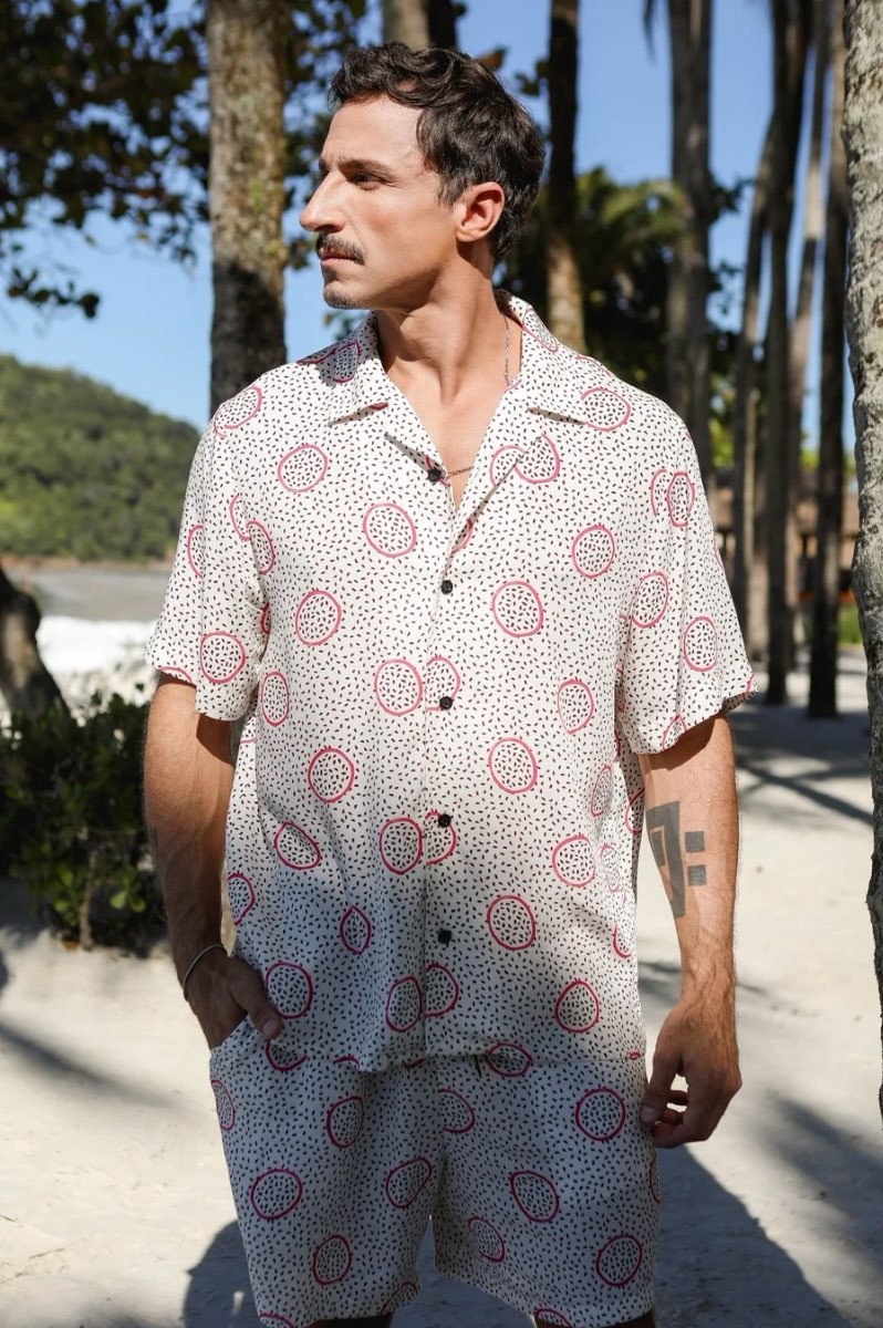 camisa de linho masculina manga curta