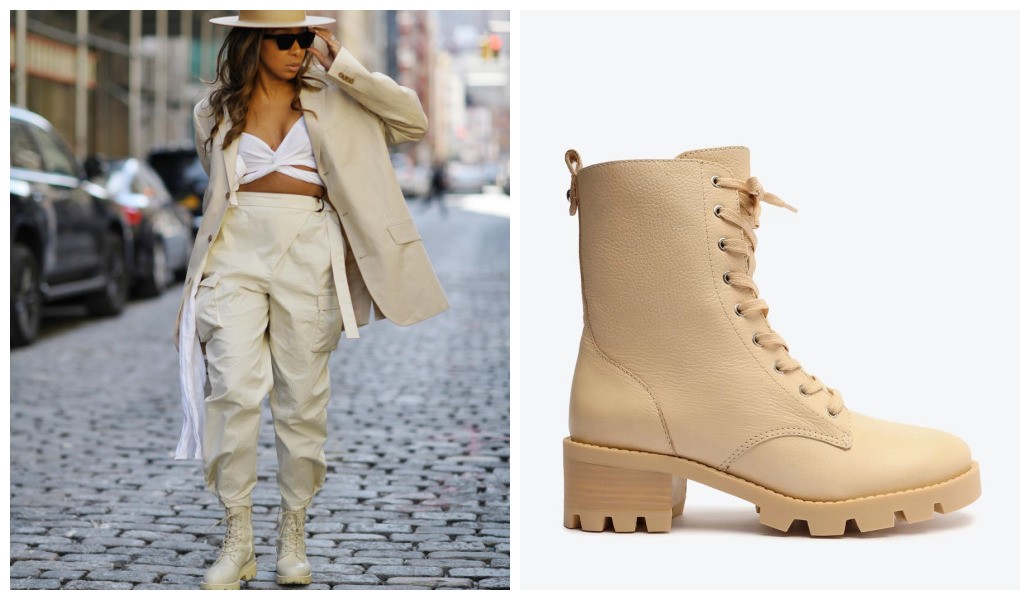 coturno bege feminino look trabalho
