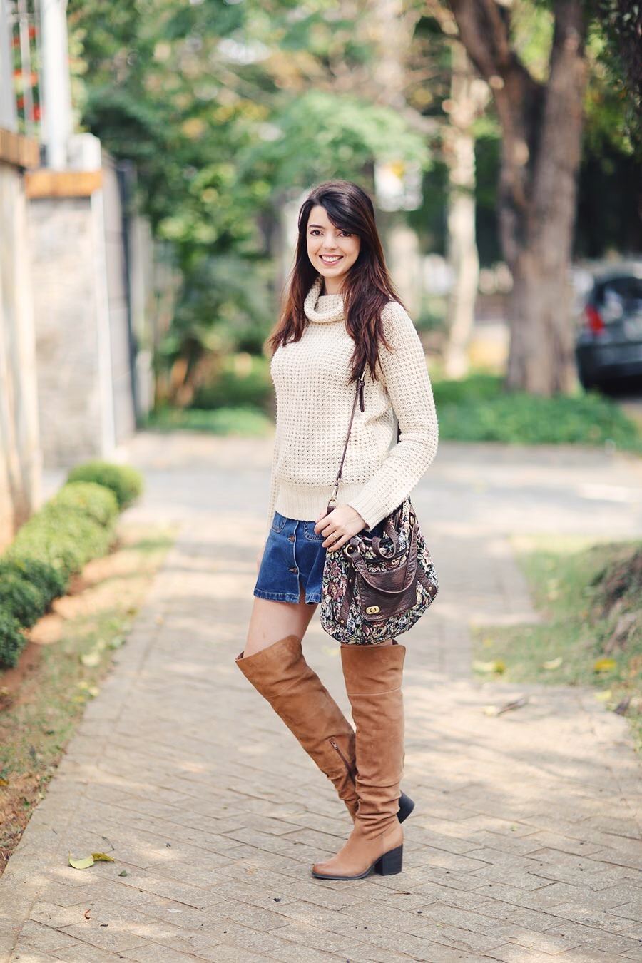 como usar saia jeans no frio