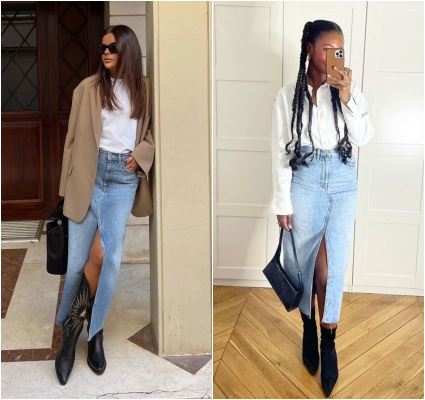 estilo inverno com saia jeans