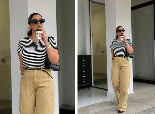 calça pantalona bege verão