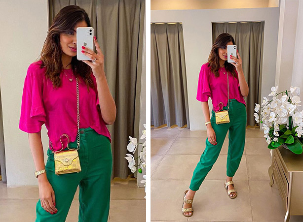 estilo color block verde rosa