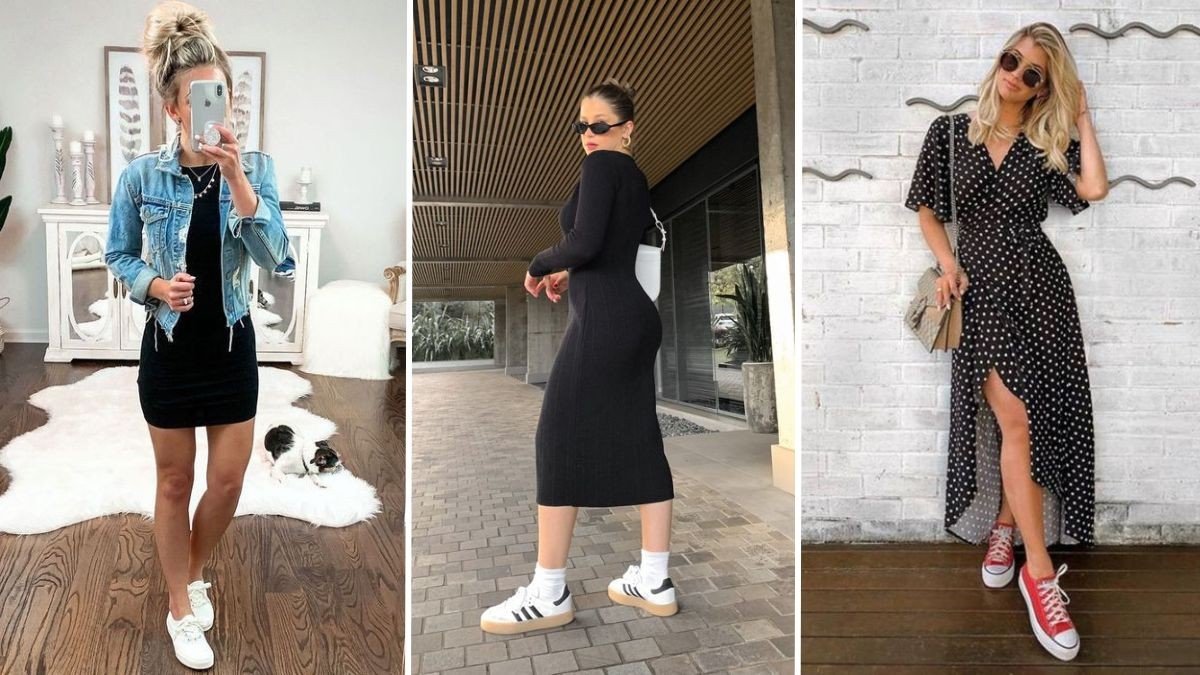 vestido com tênis branco casual