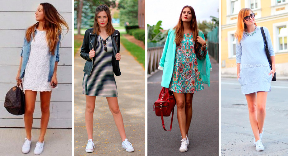 looks com vestido e tênis branco 2026