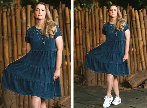 tendência vestido e tênis branco
