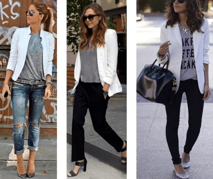 blazer branco e jeans