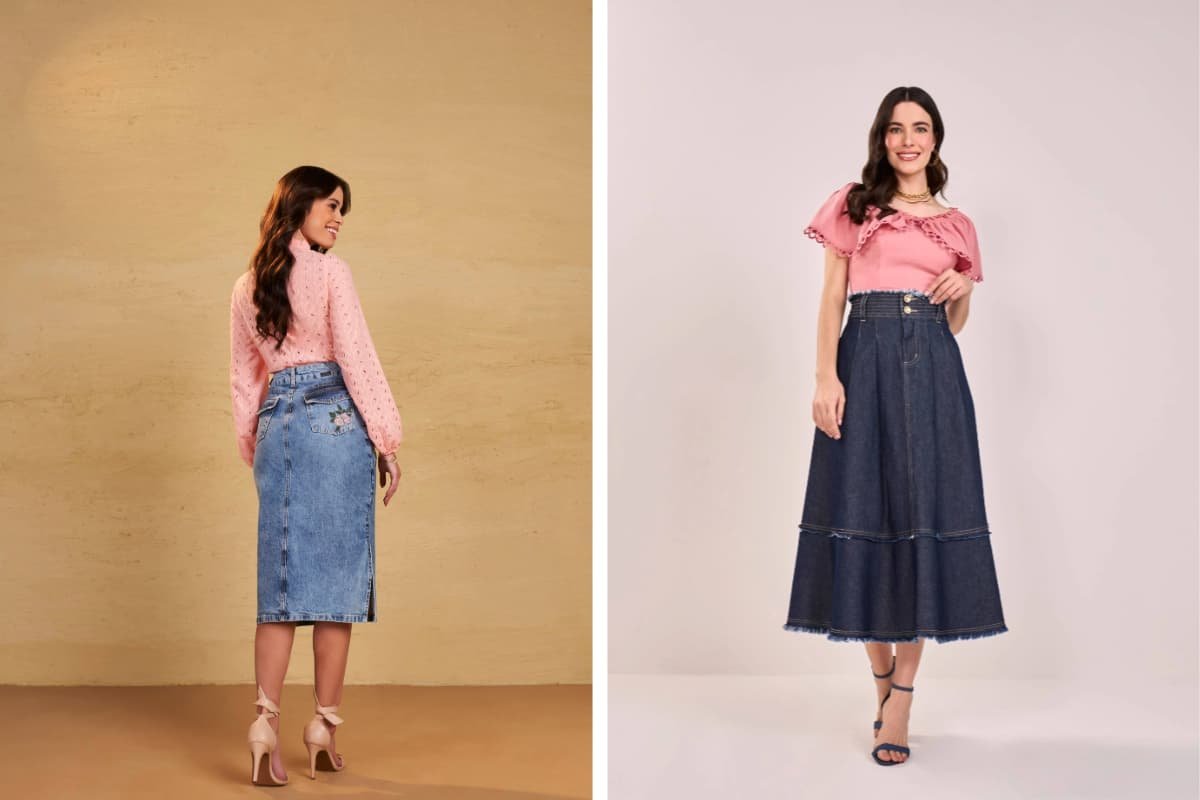 saia jeans longa com fenda