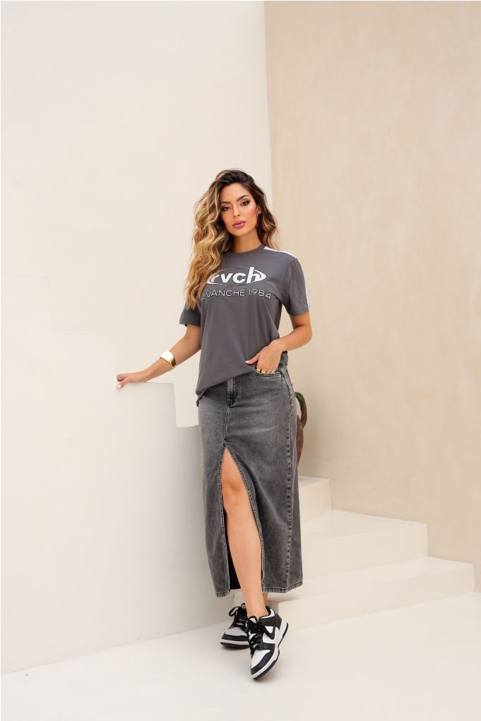 saia jeans longa casual