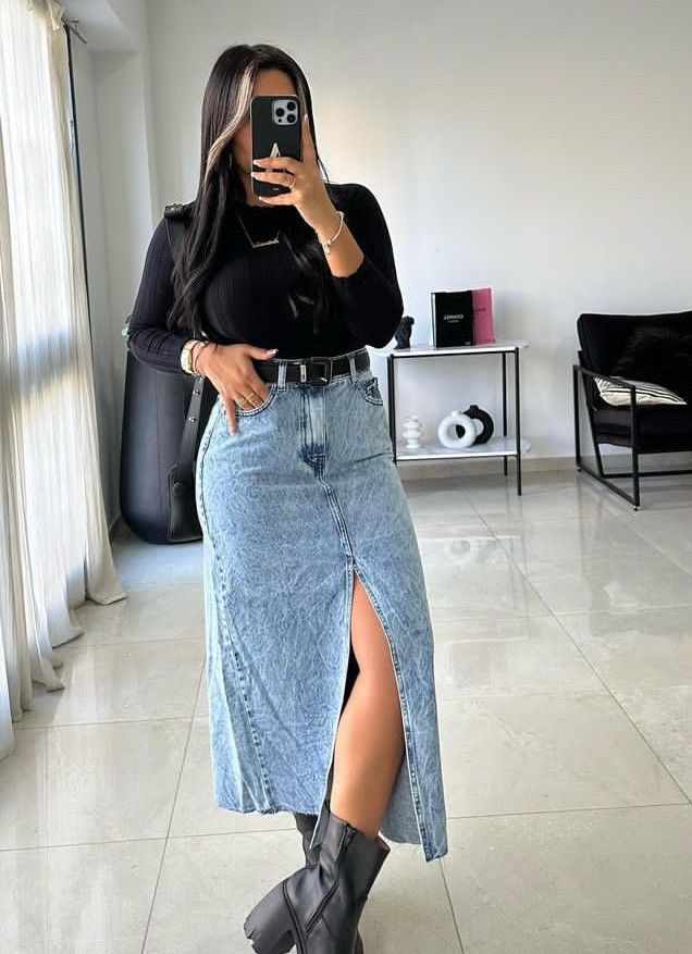 saia jeans longa verão