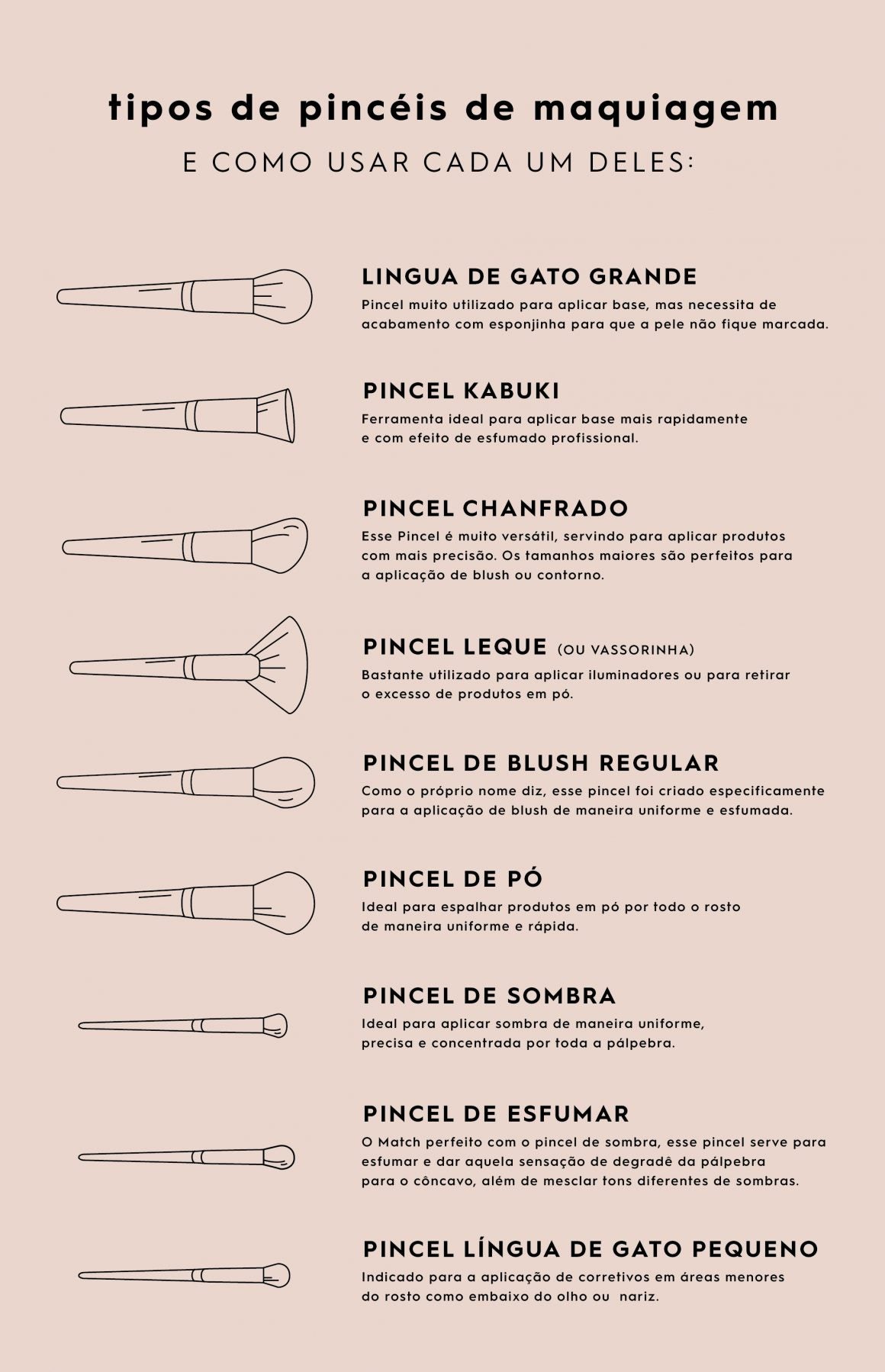 função pincel língua de gato maquiagem