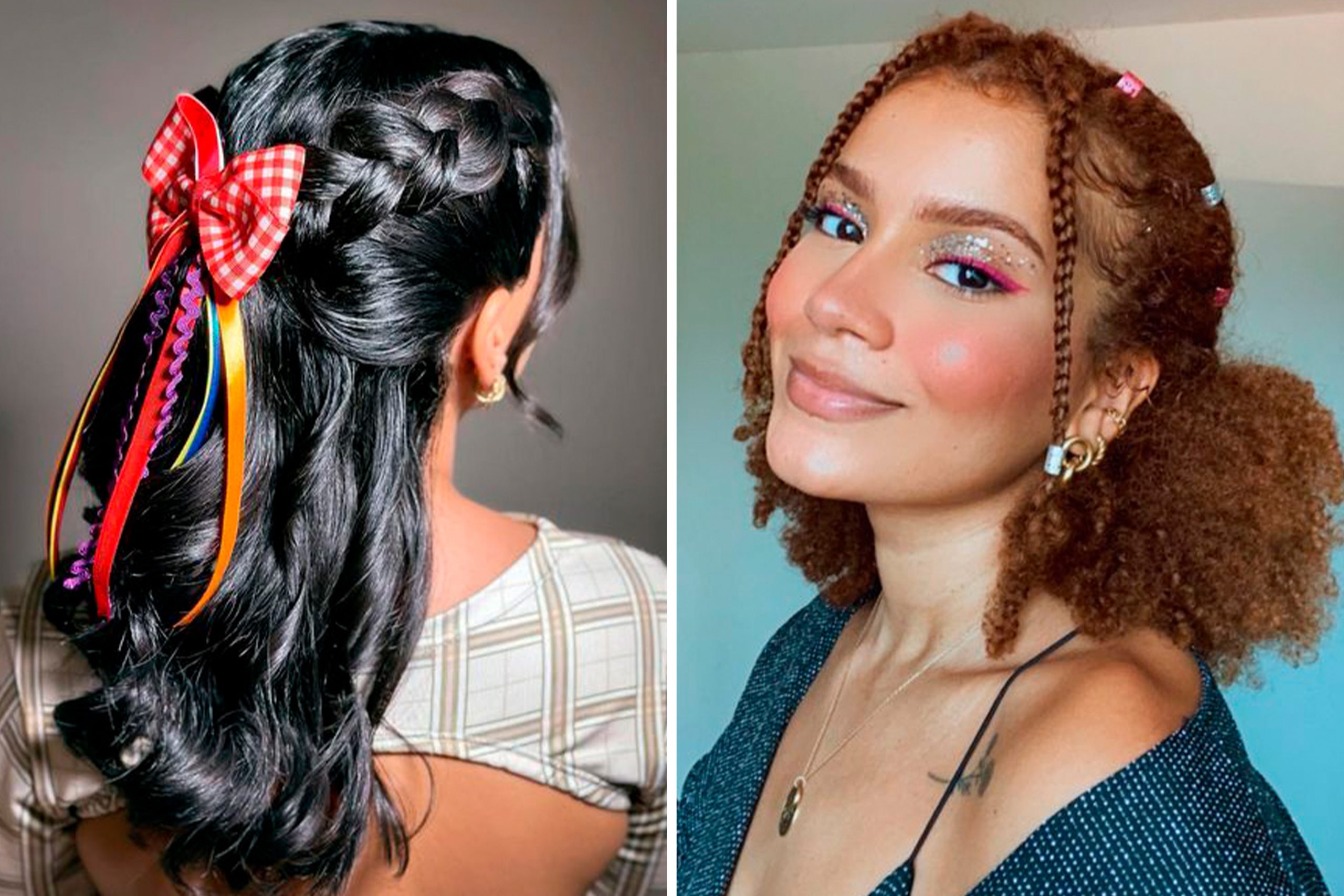 trança festa junina cabelo cacheado